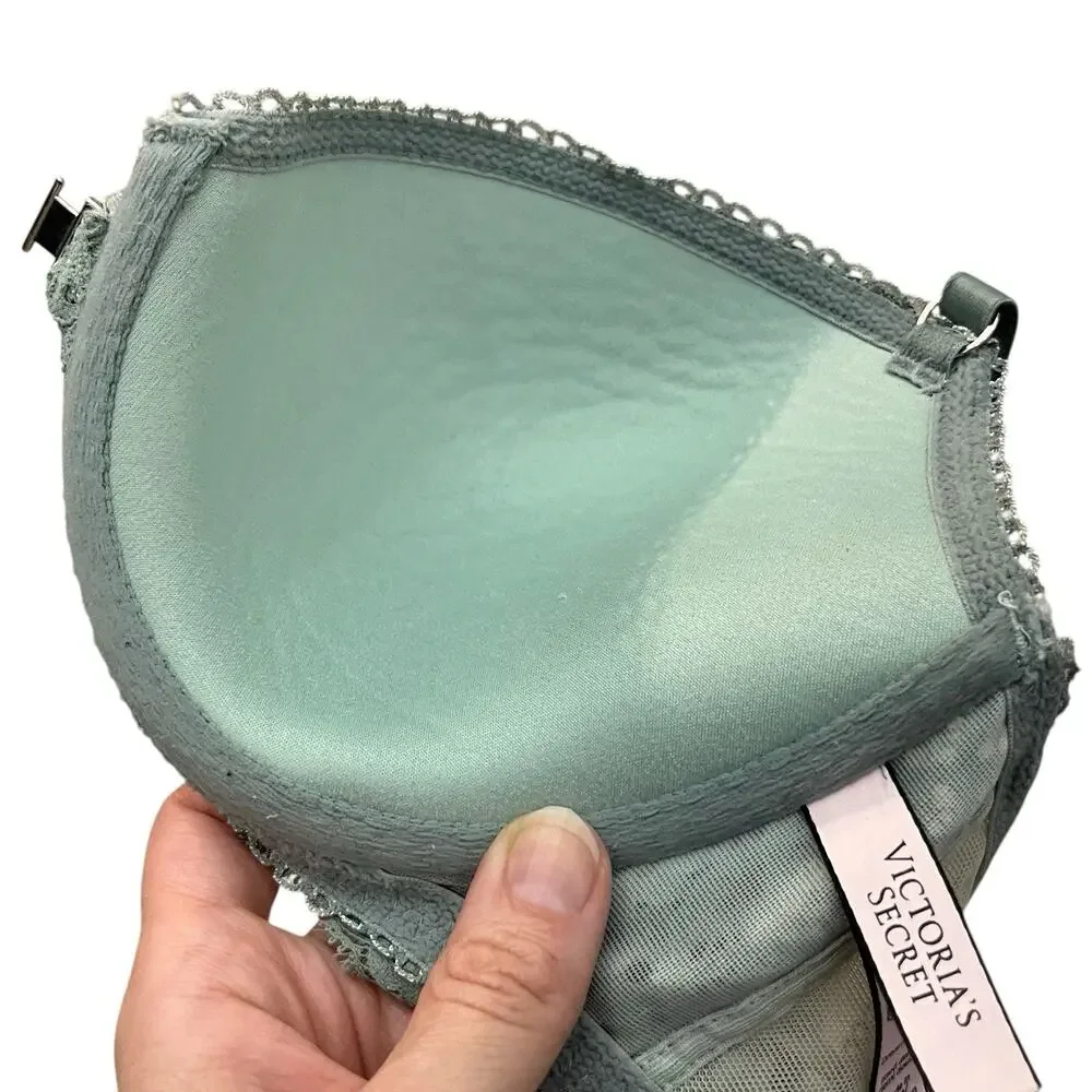 Victorias Secret Dream Angels Lined Demi Bra 34D Floral Satin Green Racerback - Picture 6 of 8